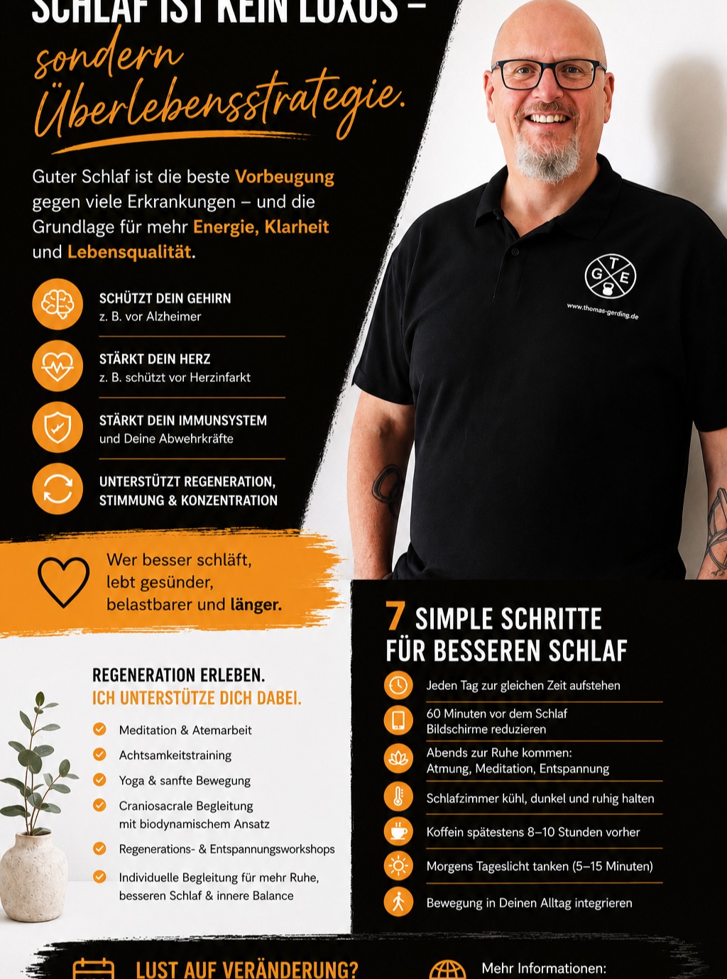 NEUER BLOGEINTRAG:
SCHLAF IST KEIN LUXUS - SONDERN ÜBERLEBENSSTRATEGIE
Viele Menschen trainieren Belastung.
Aber kaum jemand trainiert echte Regeneration.
SCHLAF IST KEIN LUXUS
Er ist die Grundlage für Energie, Konzentration, innere Ruhe und Gesundheit.
Wenn Dein System dauerhaft auf „Durchziehen“ läuft, sendet der Körper irgendwann klare Signale. Müdigkeit, Unruhe, schlechter Schlaf oder fehlende Energie sind oft kein Zufall.
Kleine Veränderungen können bereits viel bewirken:
✔ bewusste Atmung
✔ mehr Ruhephasen
✔ sanfte Bewegung
✔ Meditation
✔ echte Regeneration
Du möchtest lernen, besser herunterzufahren?
Dann begleite ich Dich gerne dabei.
👉 kostenloses Erstgespräch vereinbaren (Link in der Bio)
#TGe #Schlaf #Regeneration #Stressbewältigung #Meditation #Atemarbeit #Achtsamkeit #Gesundheit #BesserSchlafen #Entspannung #Yoga #CraniosacraleBegleitung #BurnoutPrävention #InnereRuhe #bohmte